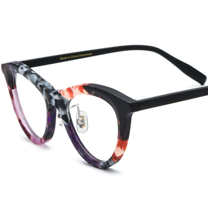 Multicolour Print Acetate Cat Eye Glasses Frame Vintage - Matte Leopard - MCROONS