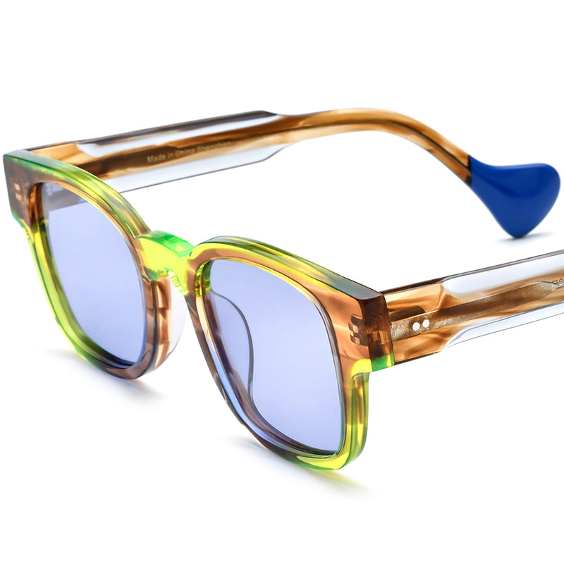 Vintage Multicolour Acetate Square Polarized Sunglasses - Brown Purple Lens - MCROONS