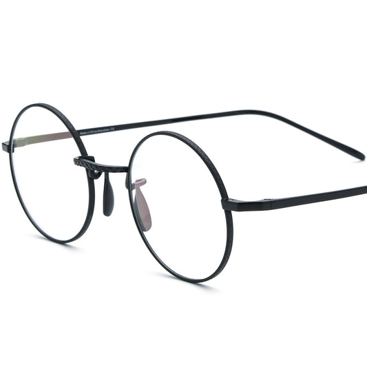 Designer Titanium Round Optical Glasses - Black - MCROONS