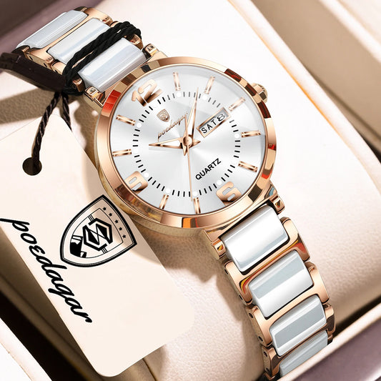 Poedagar 507 Women's Luxury Quartz Watch – Stainless Steel Band, Waterproof, Luminous, Date