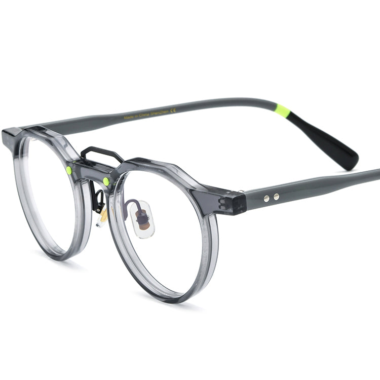 Retro Round Acetate Optical Glasses Frame - Clear Grey - MCROONS