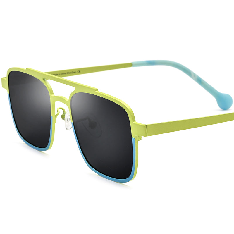 Retro Classic Titanium Pilot Sunglasses - Yellow Gray Lens - MCROONS