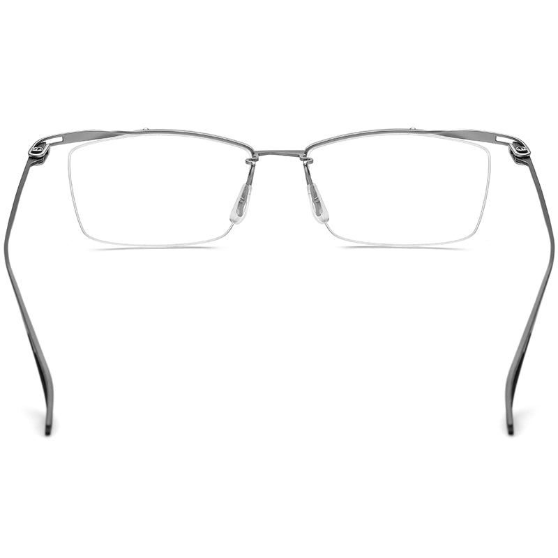 Half-Rim Square Titanium Optical Glasses Frame Lightweight - MCROONS - Silver Grey back view