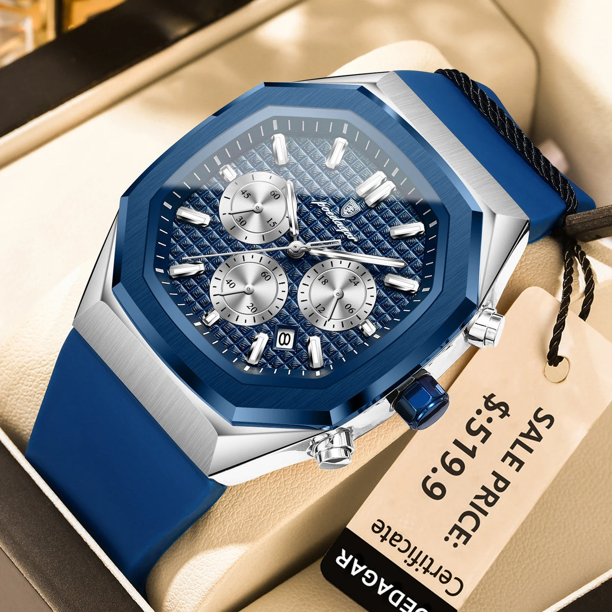 Poedagar 893 Men's Luxury Chronograph Quartz Watch – Silicone Strap, Waterproof, Luminous, Date