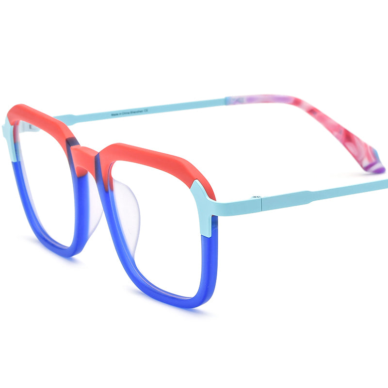 Acetate Titanium Square Optical Glasses Frame Retro - MCROONS - Matte Blue
