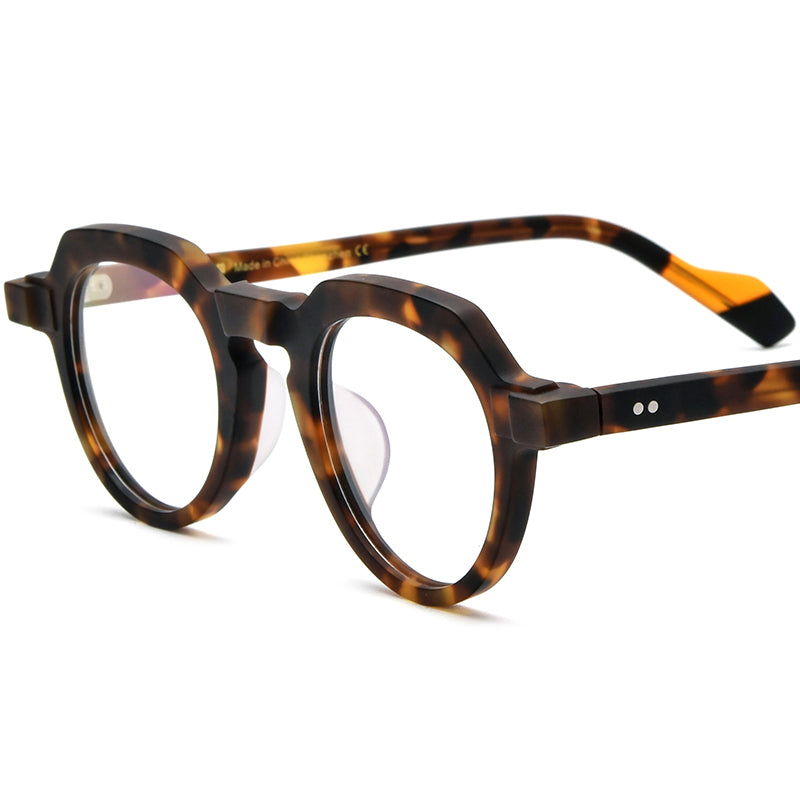 Retro Polygon Acetate Optical Glasses Frame - Leopard - MCROONS