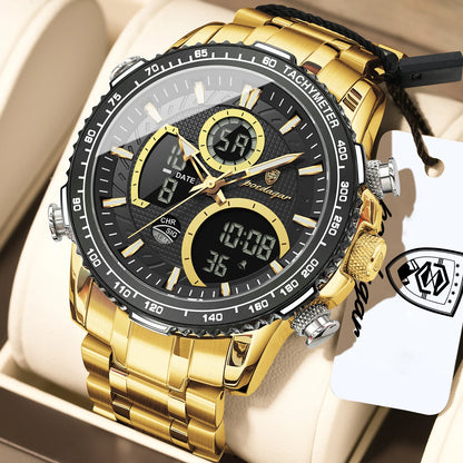 Poedagar E127 Men's Luxury Chronograph Quartz Watch – Stainless Steel Band, Waterproof, Luminous, Date