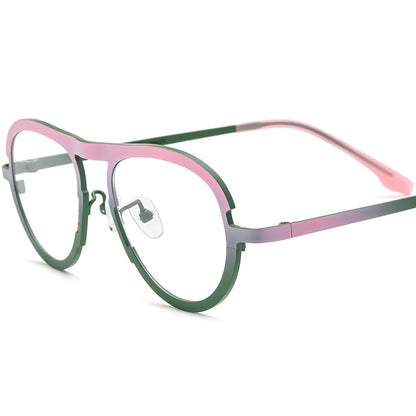 Colourful Titanium Aviator Optical Glasses Frame - Matte Pink Green Frame - MCROONS