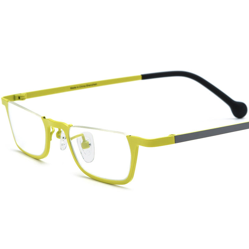 Small Square Semi-Rimless Titanium Optical Glasses - Yellow - MCROONS