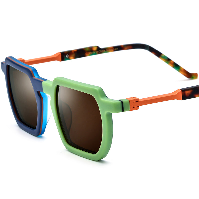 Matte Acetate Square Polarized Sunglasses Vintage - Blue Green Brown Lens - MCROONS