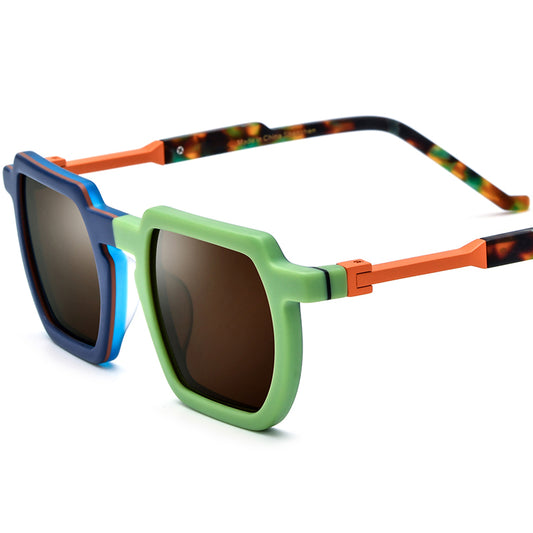 Matte Acetate Square Polarized Sunglasses Vintage - Blue Green Brown Lens - MCROONS