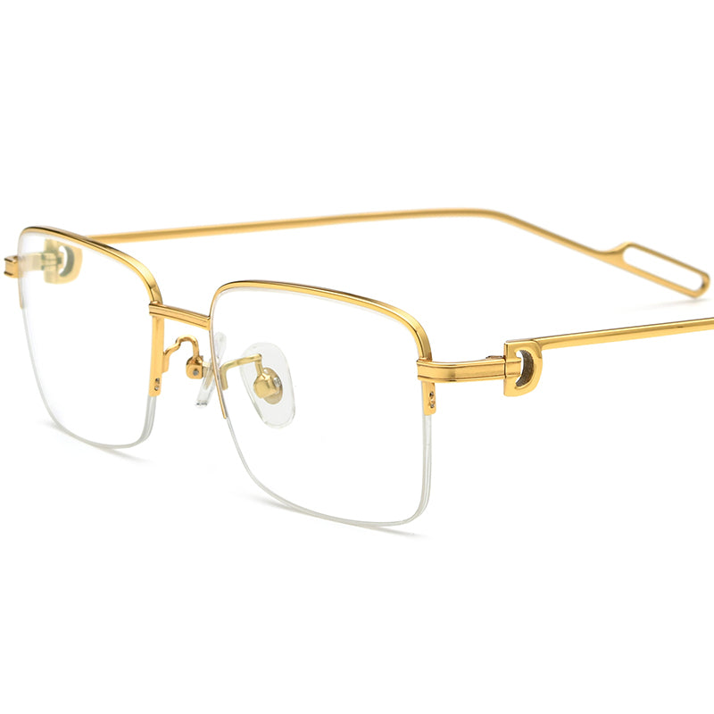Designer Half-Rim Square Metal Optical Glasses Frame - Gold - MCROONS