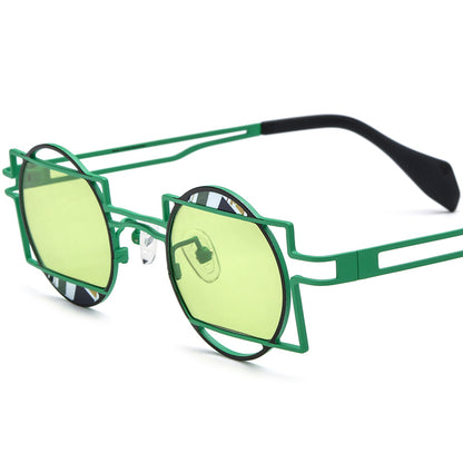 Retro Geometric Titanium Polarized Sunglasses UV400 - MCROONS - Green Green Lens