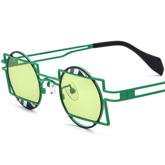 Retro Geometric Titanium Polarized Sunglasses UV400 - MCROONS - Green Green Lens