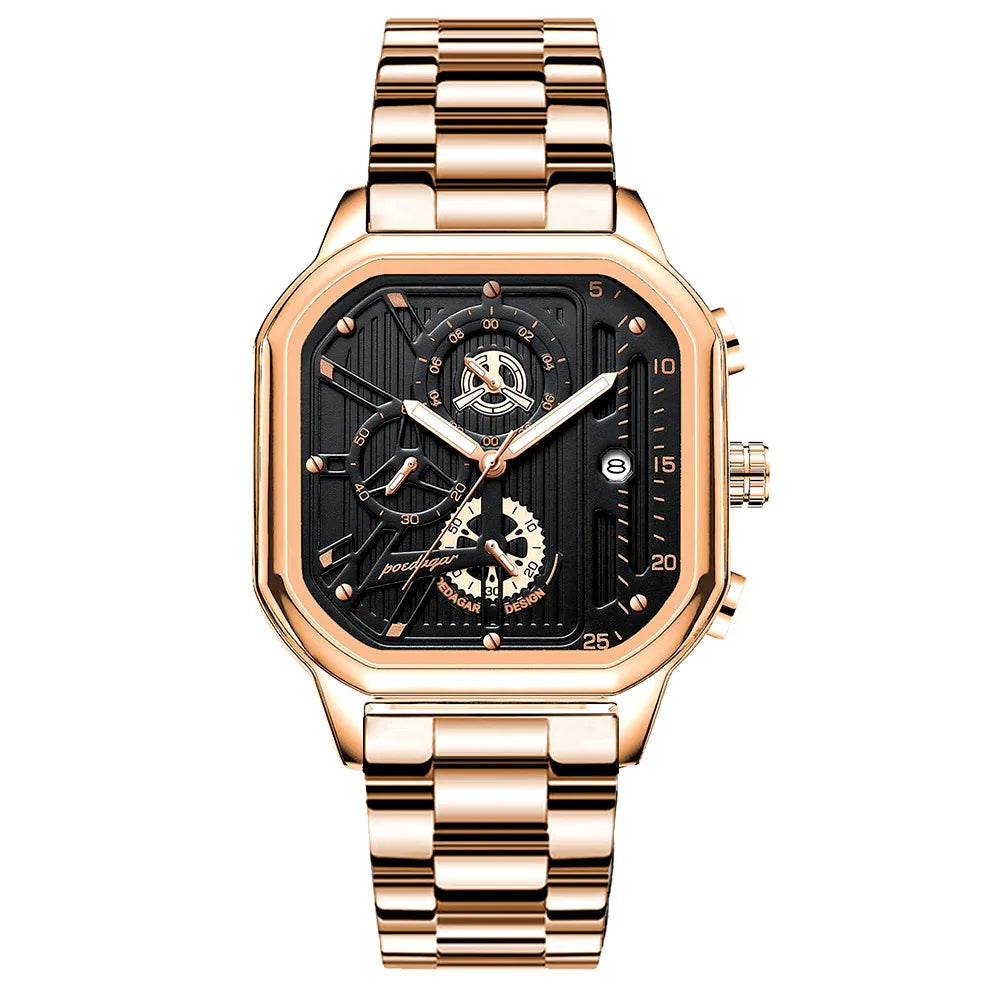 Poedagar 628 Men's Sport Chronograph Quartz Watch – Leather Strap, Waterproof, Luminous, Date