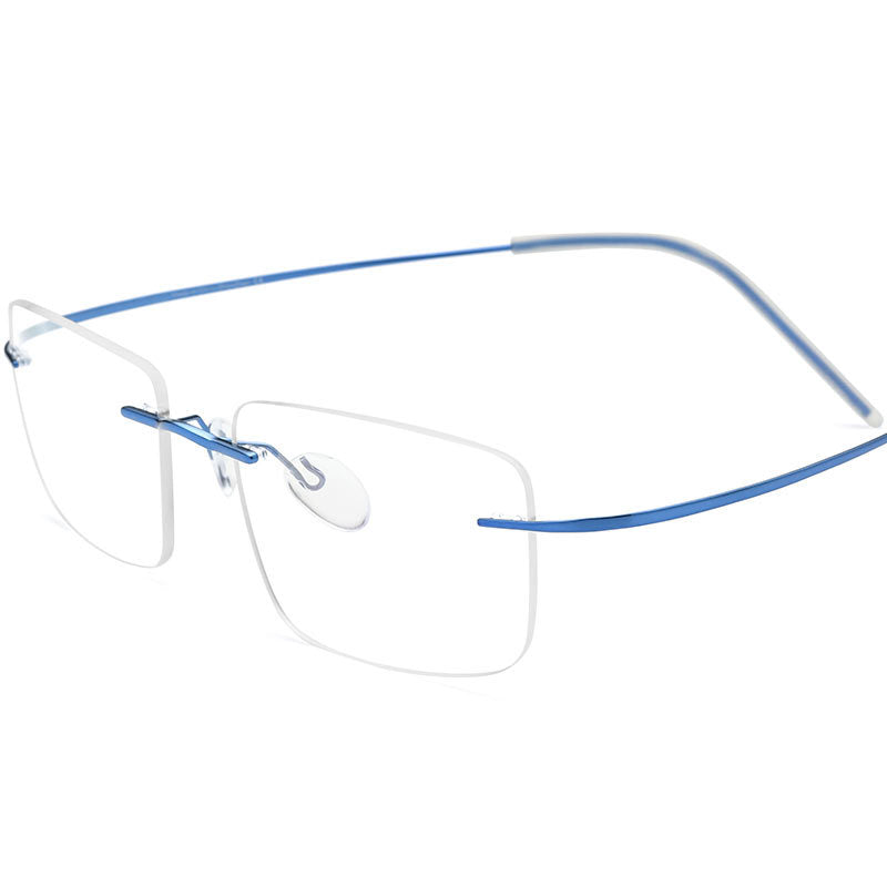 Rimless Titanium Square Optical Glasses Frame - Blue - MCROONS