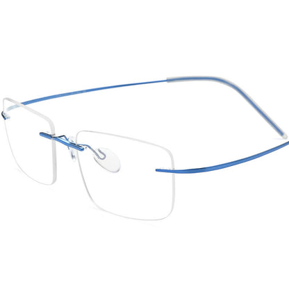 Rimless Titanium Square Optical Glasses Frame - Blue - MCROONS