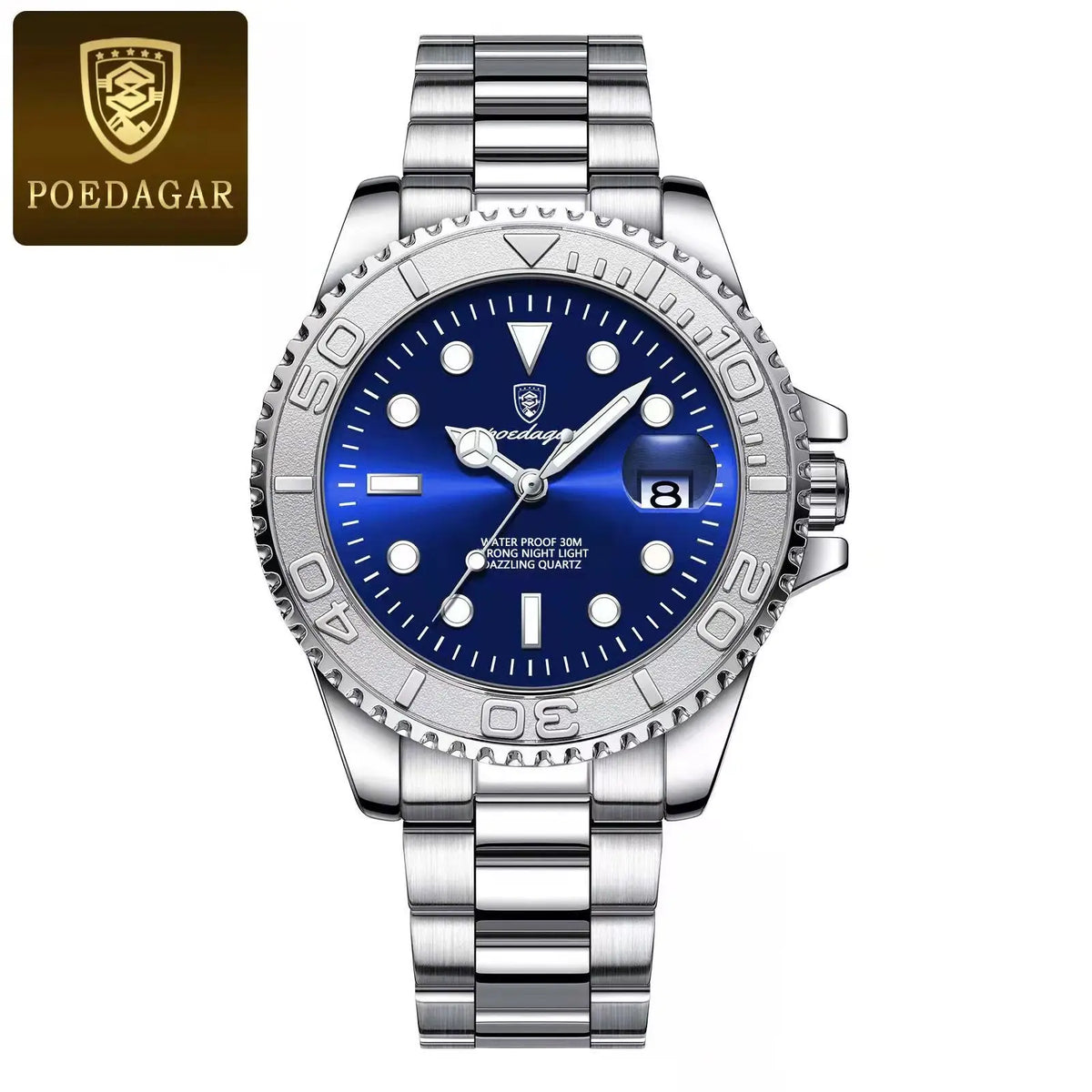 Poedagar 680 Men's Luxury Quartz Watch – Stainless Steel Band, Waterproof, Luminous, Date