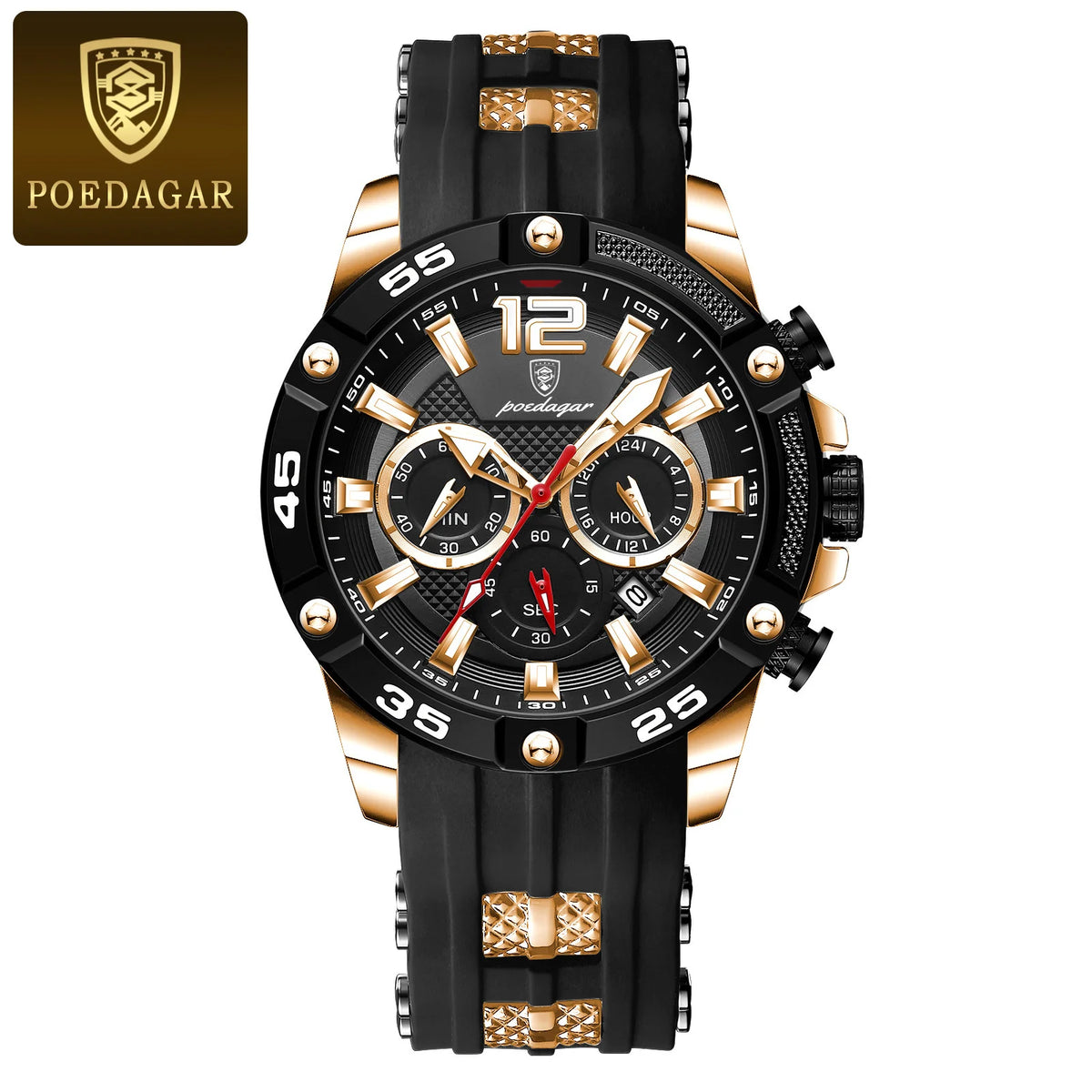 Poedagar 912 Men's Luxury Chronograph Quartz Watch – Silicone Strap, Waterproof, Luminous, Date