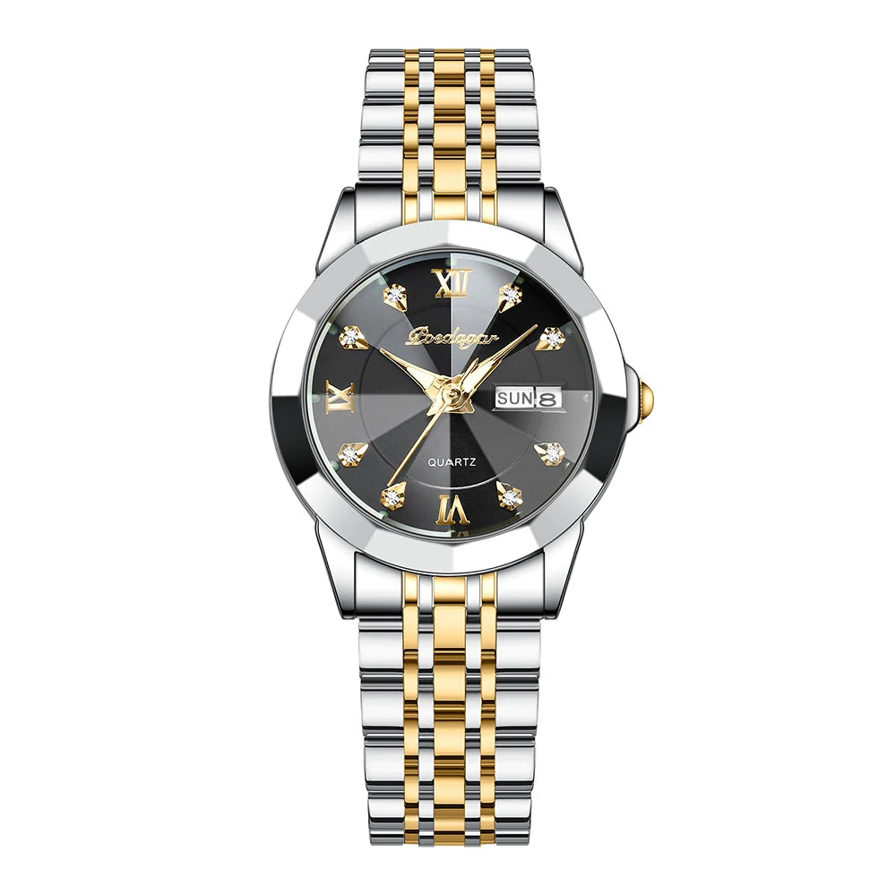Poedagar 3076 Women's Luxury Quartz Watch – Stainless Steel Band, Waterproof, Luminous, Date