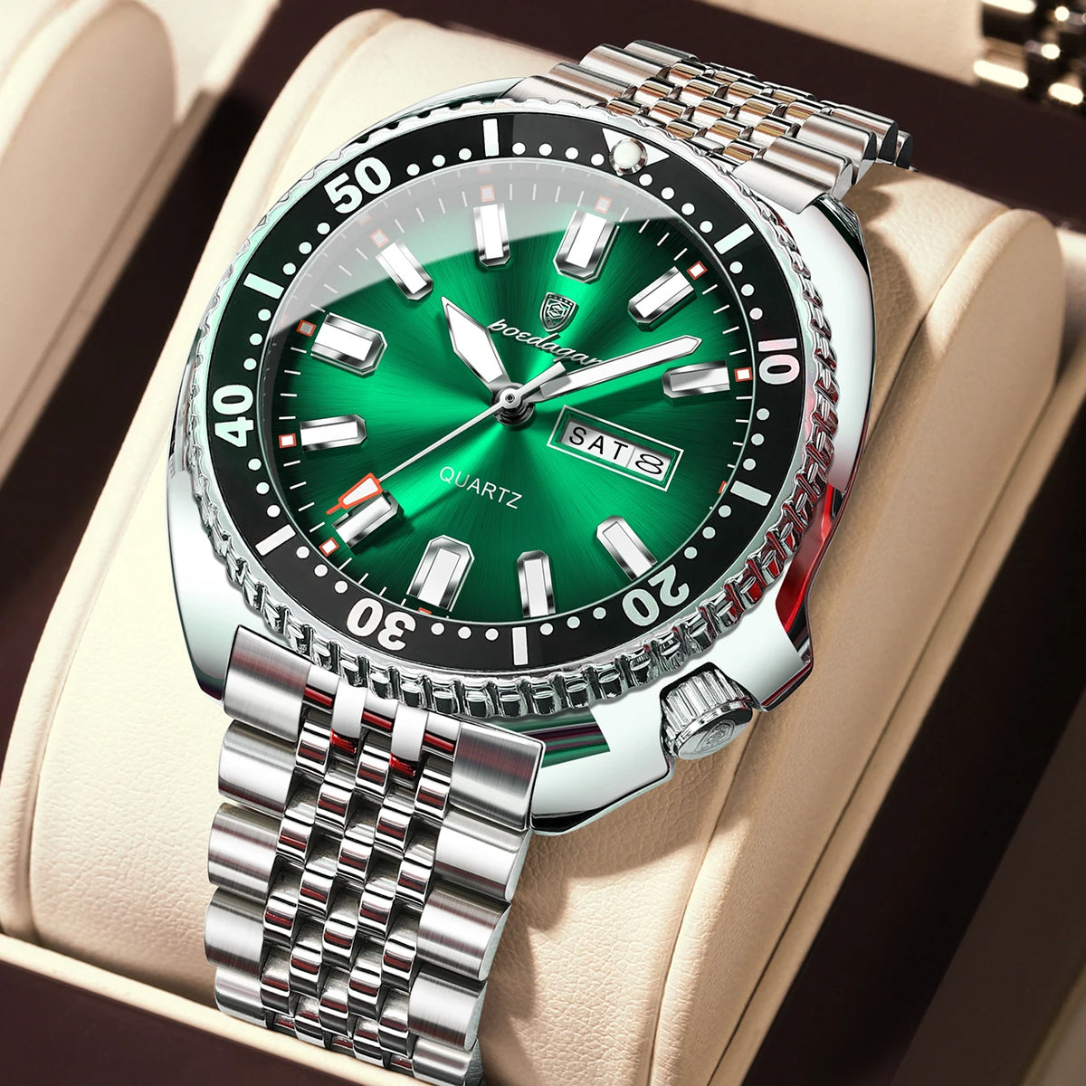 Poedagar 682 Men's Luxury Quartz Watch – Stainless Steel Band, Waterproof, Luminous, Date