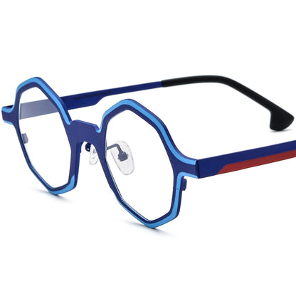 Matte Titanium Octagon Optical Glasses Frame Vintage - Blue - MCROONS