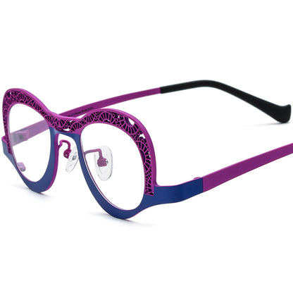 Matte Titanium Small Cat Eye Optical Glasses Hollow-Out - Matte Blue Purple - MCROONS