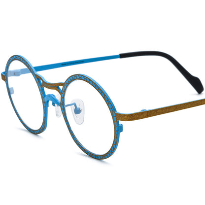 Matte Titanium Round Optical Glasses Frame Fashion - Matte Blue Gold - MCROONS