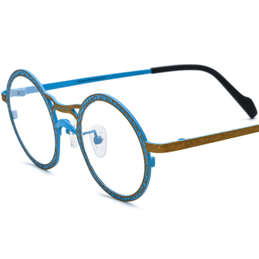 Matte Titanium Round Optical Glasses Frame Fashion - Matte Blue Gold - MCROONS