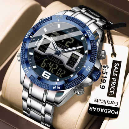 Poedagar E103 Men's Luxury Chronograph Digital Watch – Stainless Steel Band, Waterproof, Luminous, Date