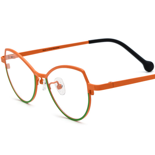 Colourful Titanium Cat Eye Optical Glasses Frame - Orange Green - MCROONS