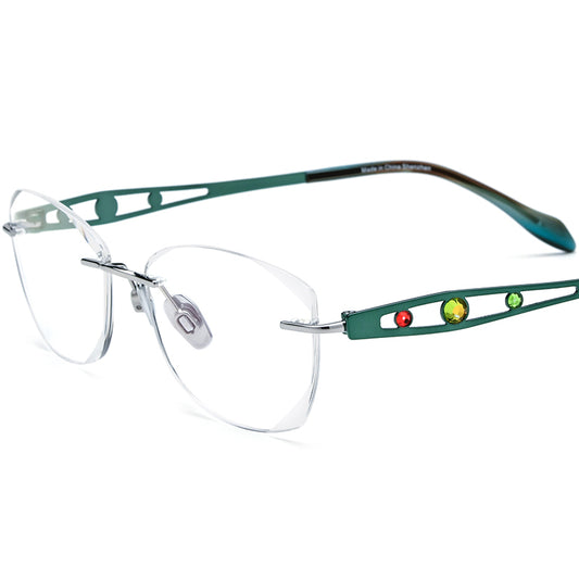 Wire Titanium Rimless Optical Glasses Fashionable - MCROONS - Green
