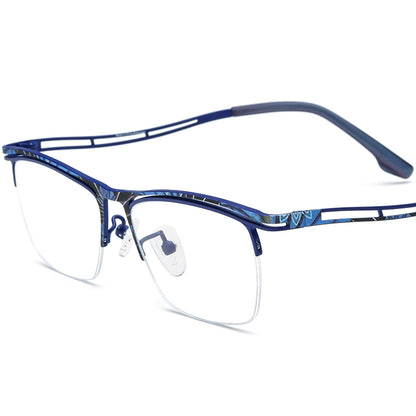 Ultralight Titanium Half-Rim Square Optical Glasses - Blue - MCROONS