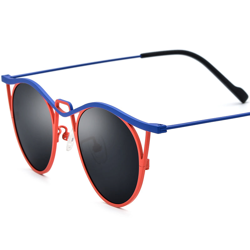 Vintage Titanium Cat Eye Polarized Sunglasses - Blue Red Grey Lens - MCROONS