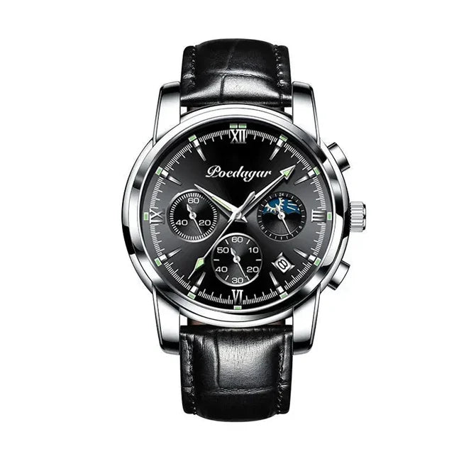 Poedagar 8058 Men's Luxury Quartz Watch – Stainless Steel Band, Waterproof, Luminous, Date