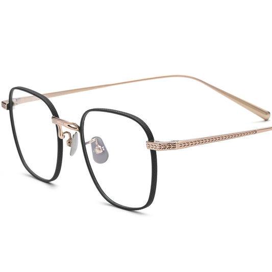 Oversized Retro Titanium Square Optical Glasses - Black Gold - MCROONS