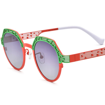 Colourful Titanium Cat Eye Polarised Sunglasses Vintage - Green Red - MCROONS