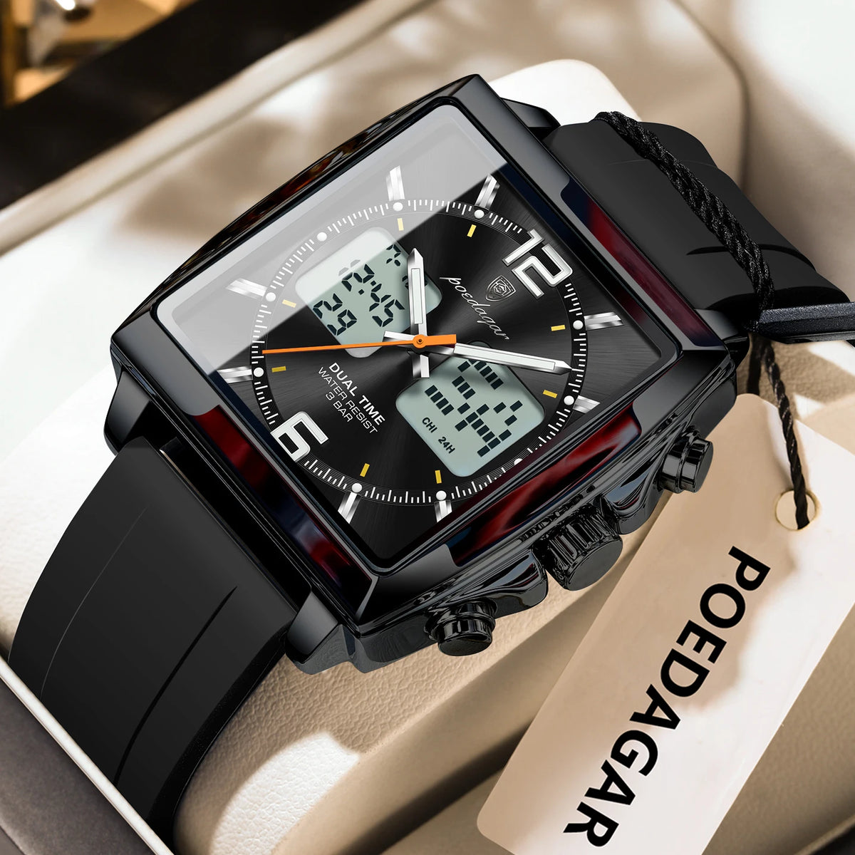 Poedagar E109 Men's Luxury Chronograph Quartz Watch – Silicone Strap, Waterproof, Luminous, Date