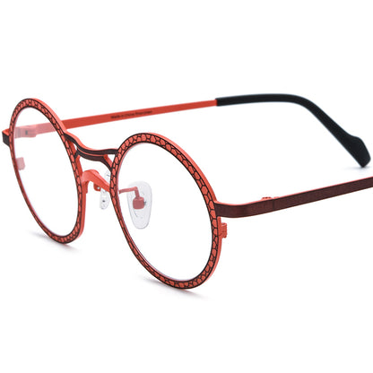 Matte Titanium Round Optical Glasses Frame Fashion - Matte Red - MCROONS