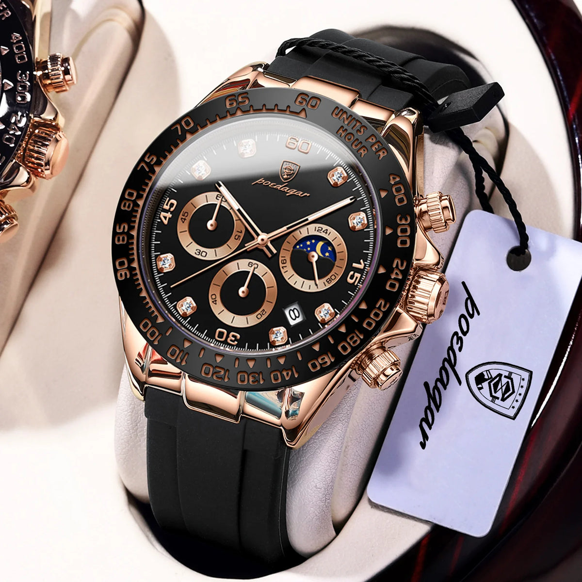 Poedagar 629 Men's Luxury Chronograph Quartz Watch – Silicone Strap, Waterproof, Luminous, Date