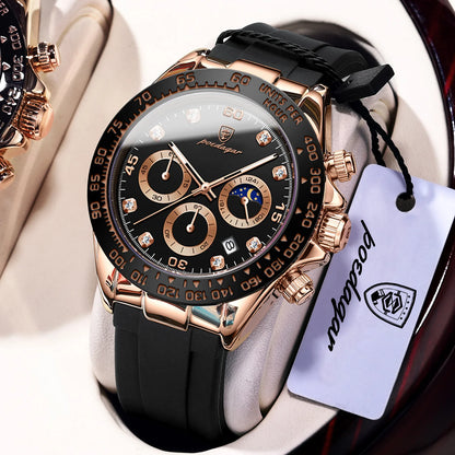 Poedagar 629 Men's Luxury Chronograph Quartz Watch – Silicone Strap, Waterproof, Luminous, Date