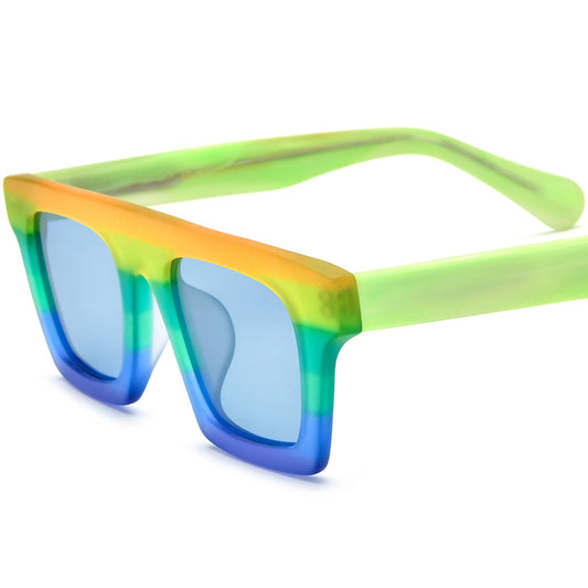 Matte Acetate Square Polarized Sunglasses Vintage - Orange Blue Blue Lens - MCROONS