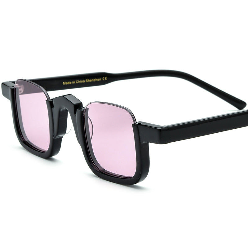 Multicolour Acetate Square Sunglasses - Black Purple Lens - MCROONS