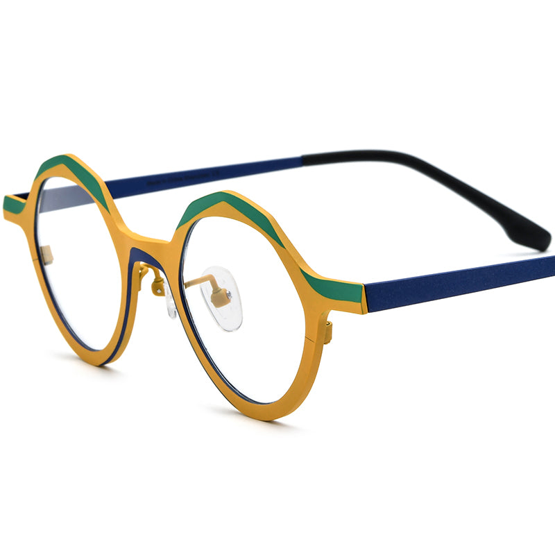 Colourful Titanium Octagon Optical Glasses Frame Vintage - MCROONS - Matte Yellow Frame