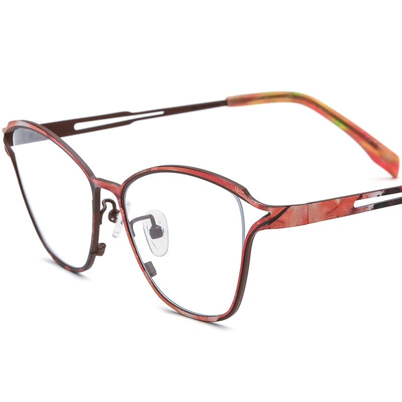 Titanium Cat Eye Optical Glasses Frame Print Design - MCROONS - Light Brown