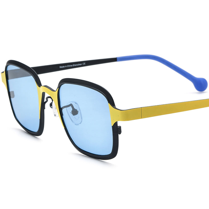 Colourful Titanium Square Polarised Sunglasses Vintage - Black Yellow Blue Lens - MCROONS