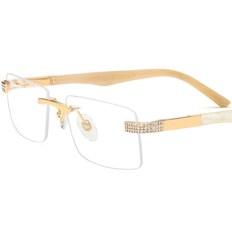 Diamante Rimless Square Buffalo Horn Optical Glasses Frame - White - MCROONS