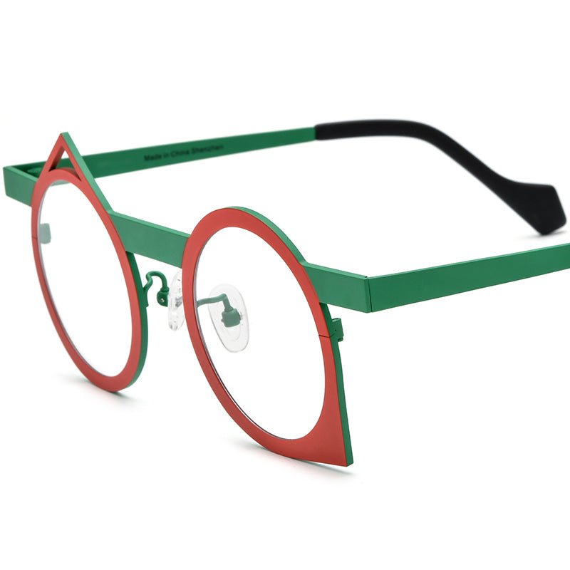 Colourful Titanium Irregular Optical Glasses Frame - Matte Red Green Frame - MCROONS