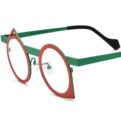 Colourful Titanium Irregular Optical Glasses Frame - Matte Red Green Frame - MCROONS
