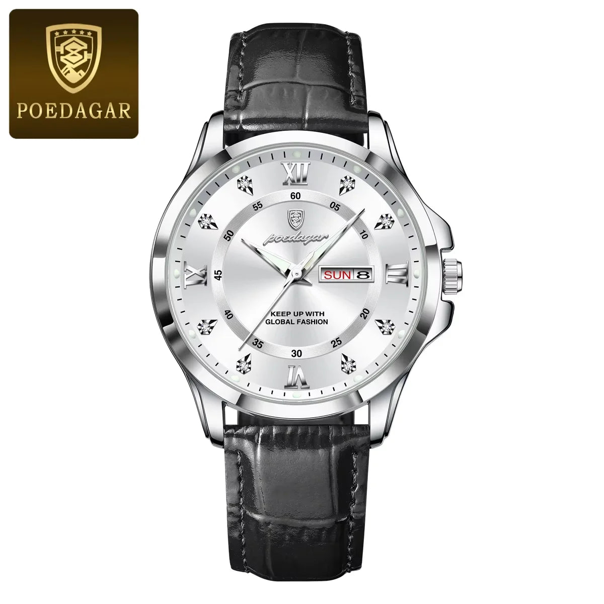 Poedagar 855 Men's Luxury Quartz Watch – Leather Strap, Waterproof, Luminous, Date